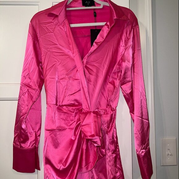 AX Paris Pink Satin Wrapped Dress Size 10 - From ASOS - Picture 2 of 6